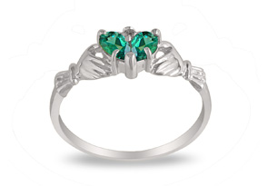 Emerald Claddagh Ring In 10k White Gold, I/J By SuperJeweler