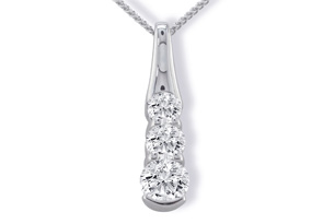 1/2 Carat Three Diamond Pendant Necklace In 14k White Gold (1.8 G), I/J, 18 Inch Chain By SuperJeweler