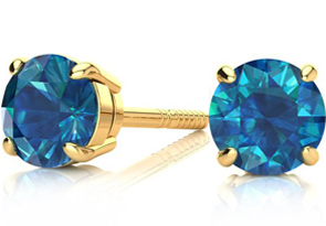 2 Carat Blue Diamond Stud Earrings In 14K Yellow Gold By SuperJeweler