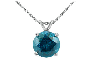 1.5 Carat Blue Diamond Solitaire Pendant Necklace, 14k White Gold (1.4 G), 18 Inch Chain By SuperJeweler