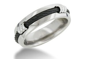 7mm Men's Titanium Wedding Band Ring W/ Carbon Fiber Rope By SuperJeweler