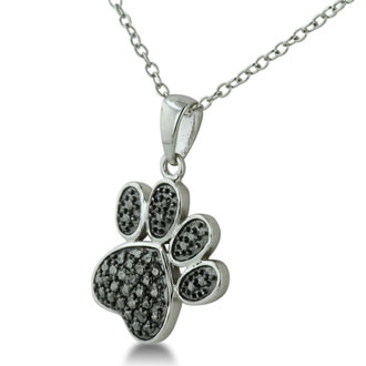 Black Diamond Dog Paw Necklace In Sterling Silver