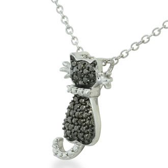 Purr-fect Black Diamond Cat Necklace in Sterling Silver | SuperJeweler.com