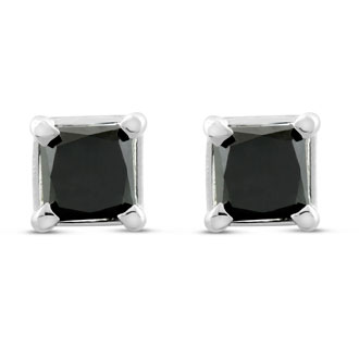 1ct Black Diamond Princess Cut Studs In 14k White Gold | SuperJeweler.com