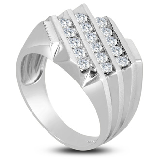 Mens Diamond Ring | Men's 1ct Diamond Ring In 14K White Gold, I-J-K, I1-I2