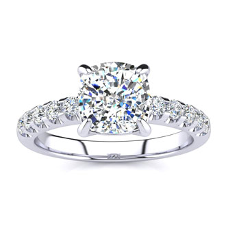 2.30-carat Traditional Diamond Engagement Ring with 2-carat Center Cushion Cut Solitaire in White Gold