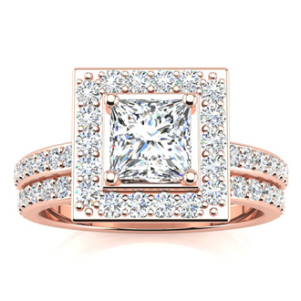 Halo Engagement Rings | 2 Carat Princess Cut Halo Diamond Bridal Set in 14k Rose Gold | SuperJeweler