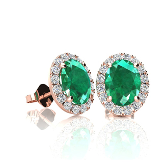 emerald earrings rose gold superjeweler halo stud oval diamond