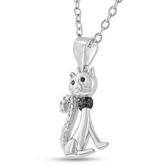 Purr-dy Black Diamond Cat Necklace | SuperJeweler.com