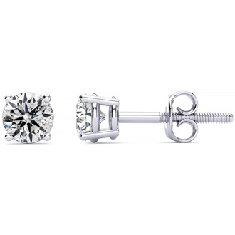 Colorless 1 Carat Genuine Natural F-G Super White Diamond Stud Earrings in 14 Karat White Gold. Unbelievable Value!
