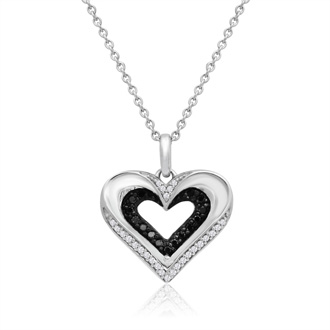 Sterling Silver 1/5 Carat Black and White Diamond Heart ...