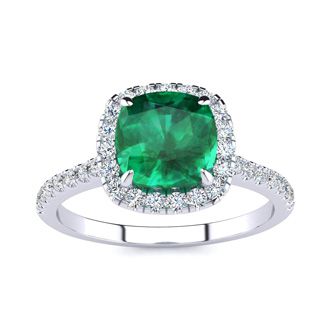 Emerald Ring | May Birthstone | 2ct Cushion Cut Emerald and Halo ...