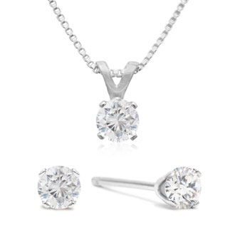 1 4 Carat Diamond Stud Earrings And Necklace In Solid Sterling Silver
