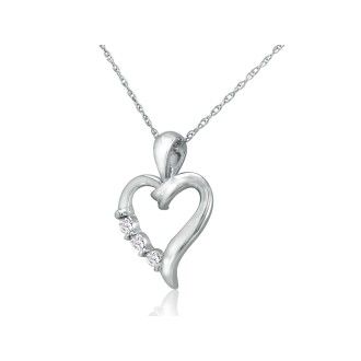 .08ct Three Diamond Heart Pendant in 10k White Gold | SuperJeweler.com