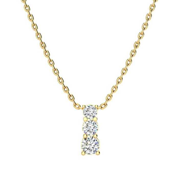 1/2ct Three Stone Diamond Necklace In 14K Yellow Gold, 18 Inches ...