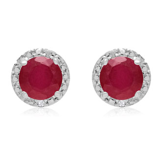 1ct Natural Ruby and Diamond Earrings in Sterling Silver | July