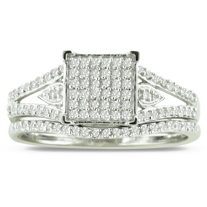 1/3 Carat Diamond Princess Cut Bridal Engagement Ring Set in Sterling Silver,  by SuperJeweler