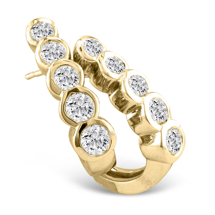1 Carat Bezel Set Journey Diamond Hoop Earrings In 14k Yellow Gold (8 G), G/H By Hansa