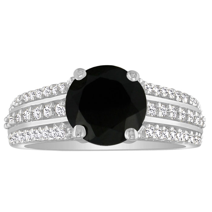 2.5 Carat Black Diamond Round Engagement Ring in 14k White Gold, ,  by SuperJeweler