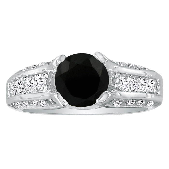Hansa 1 Carat Black Diamond Round Engagement Ring In 14k White Gold, I-J, I2-I3