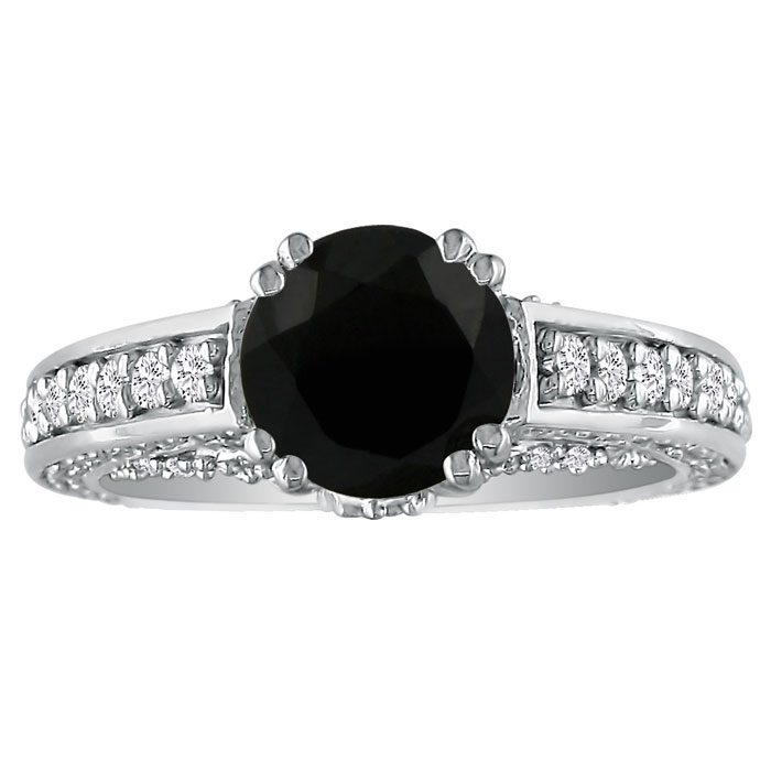 2 2/3 Carat Black Diamond Round Engagement Ring in 14k White Gold (, SI2-I1) by SuperJeweler