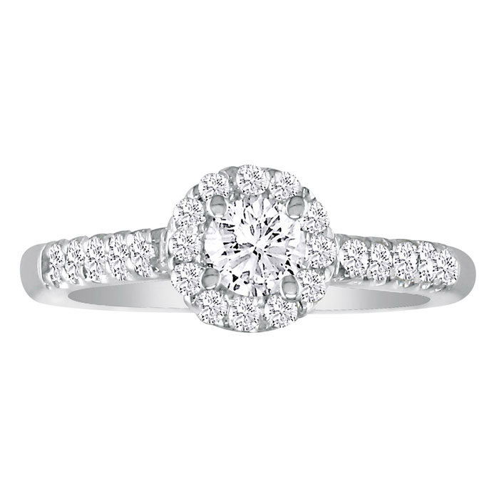 1 3/4 Carat Round Diamond Halo Engagement Ring in 14k White Gold 