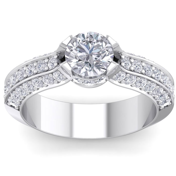 1 3/4 Carat Round Shape Diamond Engagement Ring in 14K White Gold (6.40 g) (, SI2-I1) by SuperJeweler