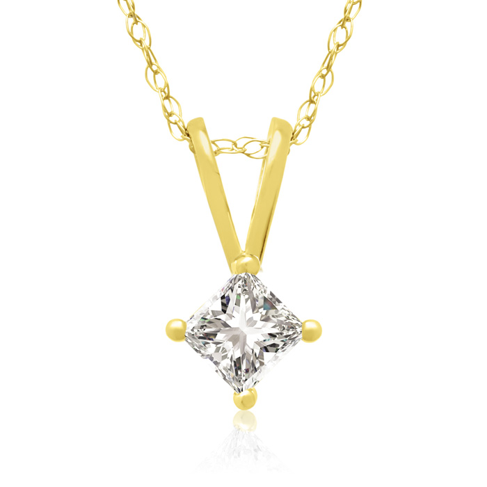 1/5 Carat 14k Yellow Gold Princess Cut Diamond Pendant Necklace, , 18 Inch Chain by SuperJeweler