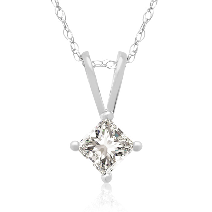 1/4 Carat 14k White Gold Princess Cut Diamond Pendant Necklace, , 18 Inch Chain by SuperJeweler