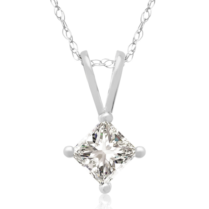 3/8 Carat 14k White Gold Princess Cut Diamond Pendant Necklace, , 18 Inch Chain by SuperJeweler