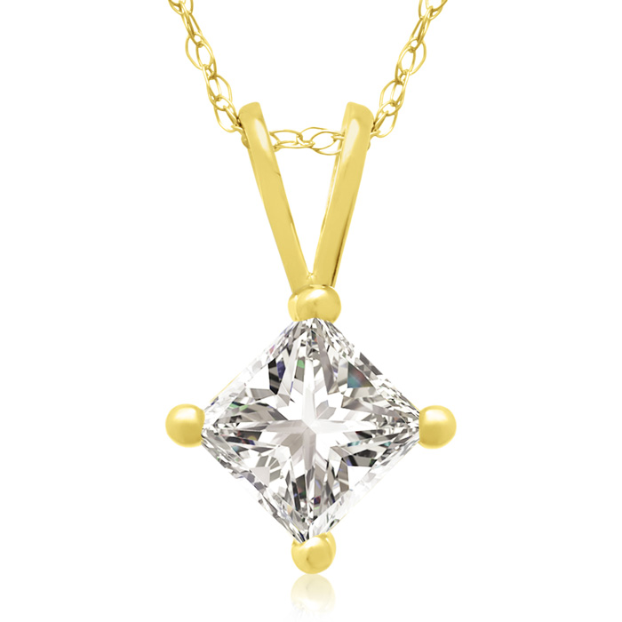 2/3 Carat 14k Yellow Gold Princess Cut Diamond Pendant Necklace, , 18 Inch Chain by SuperJeweler