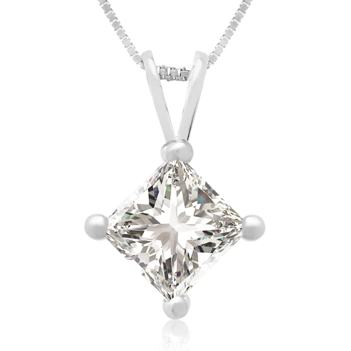 .85 Carat 14k White Gold Princess Cut Diamond Pendant Necklace, , 18 Inch Chain by SuperJeweler