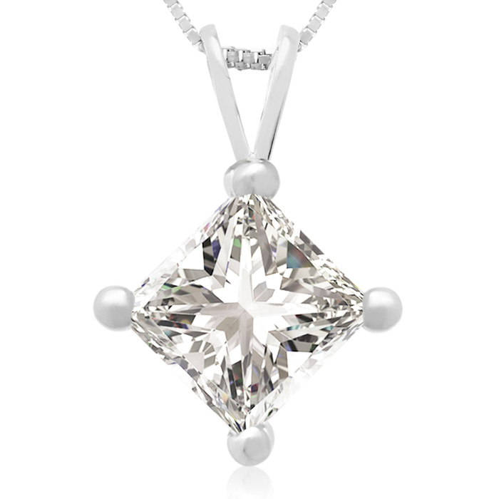 1.50 Carat 14k White Gold Princess Cut Diamond Pendant Necklace