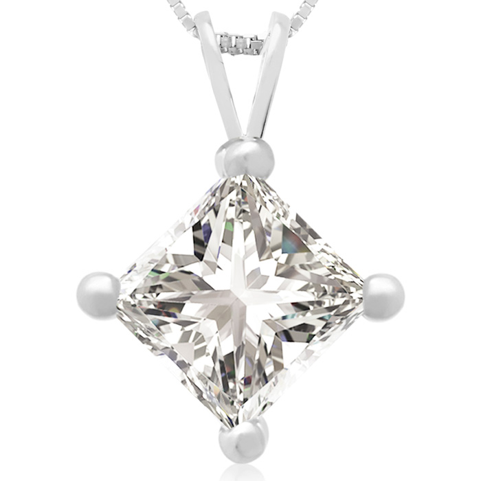 2 Carat 14k White Gold Princess Cut Diamond Pendant Necklace, , 18 Inch Chain by SuperJeweler