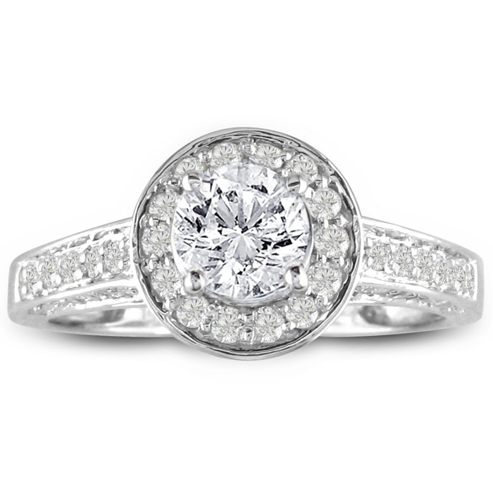 1 Carat Micropave Diamond Engagement Ring in 14k White Gold (2.8 g) (, SI2-I1) by SuperJeweler