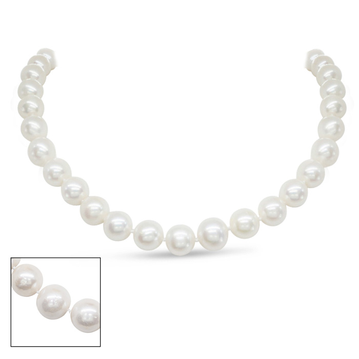 16 Inch 10mm AA Hand Knotted Pearl Necklace, 14K Yellow Gold Clasp by SuperJeweler