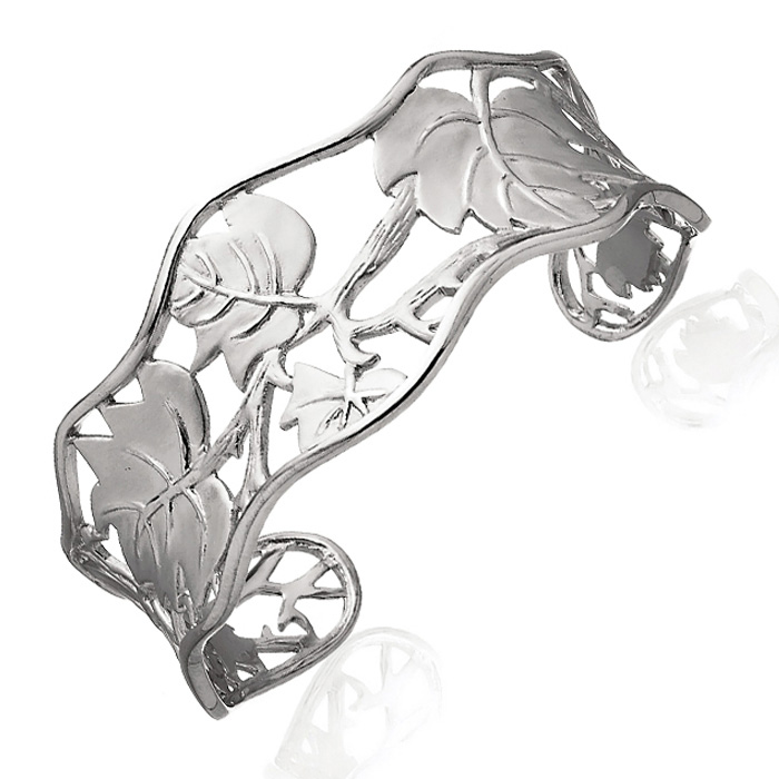 Leaf Design Sterling Silver Bangle Bracelet, 7 Inches by SuperJeweler