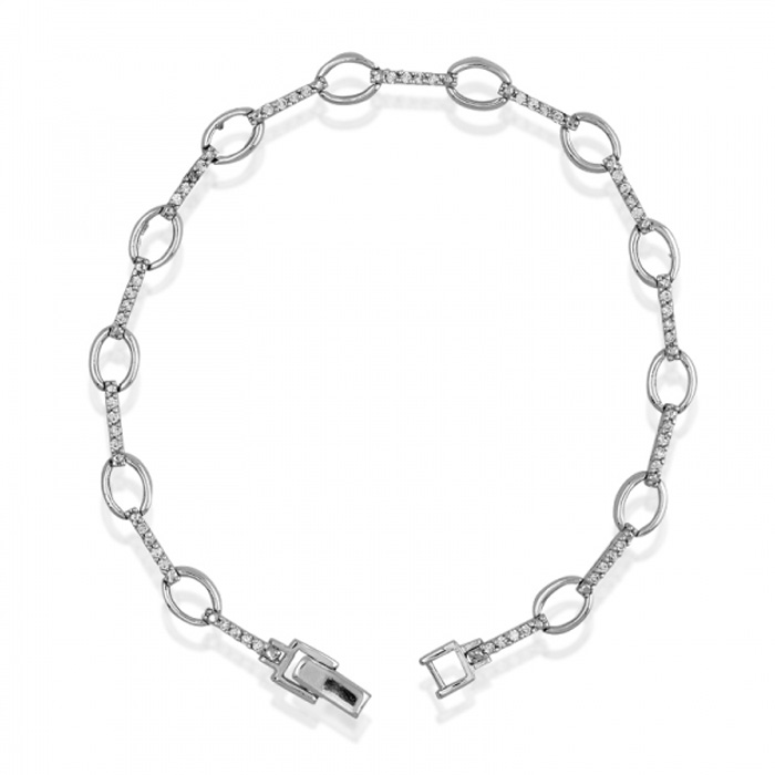 Open Circles & Thin Bars Cubic Zirconia Bracelet in Sterling Silver, 7.5 Inches by SuperJeweler
