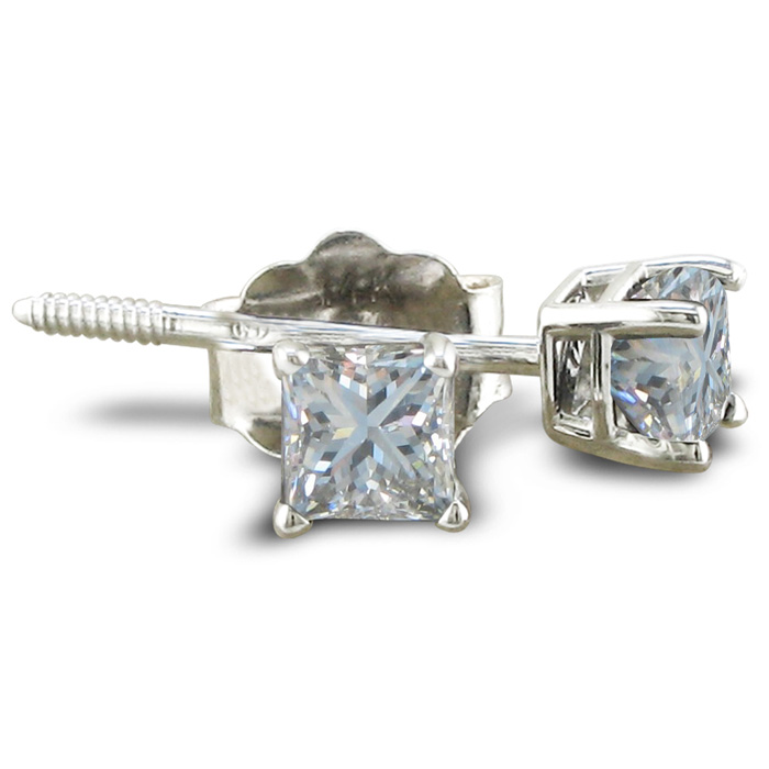 1/2 Carat Princess Cut Diamond Stud Earrings in Platinum, ,  by SuperJeweler