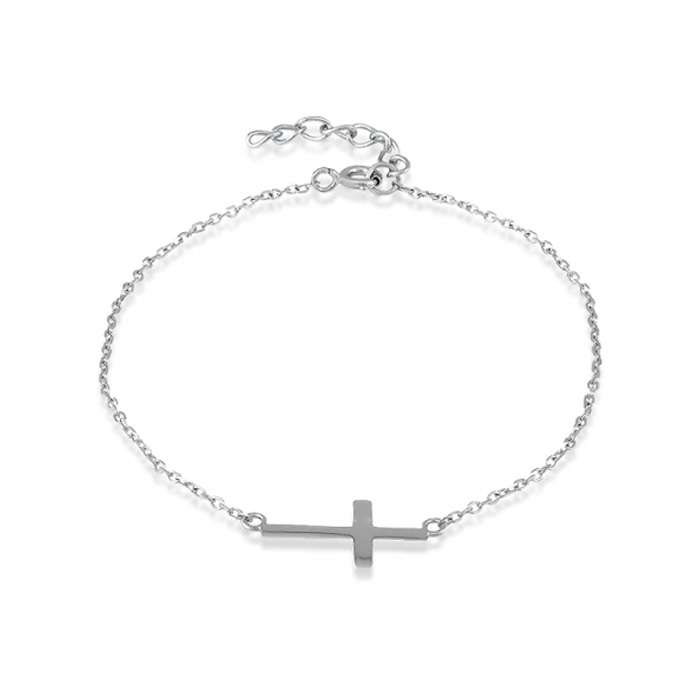 Sideways Cross Bracelet in Sterling Silver, 7 Inches by SuperJeweler