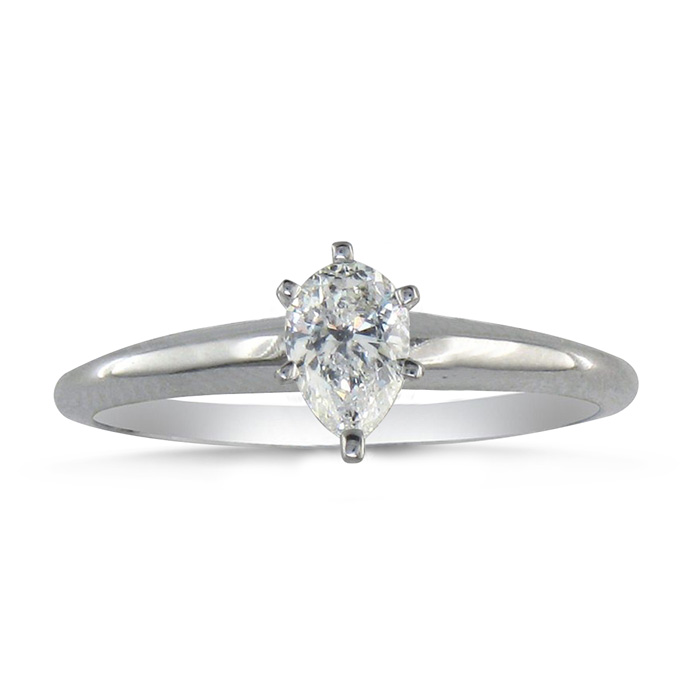 1/3 Carat Pear Shape Diamond Solitaire Ring in 14K White Gold (2.1 g) (, SI2-I1) by SuperJeweler