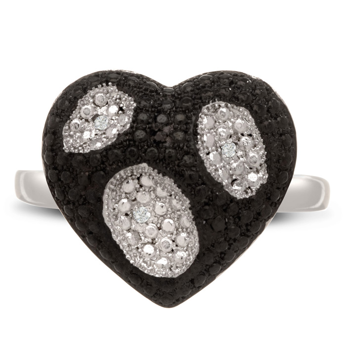 Black & White Diamond Heart Cocktail Ring,  by SuperJeweler