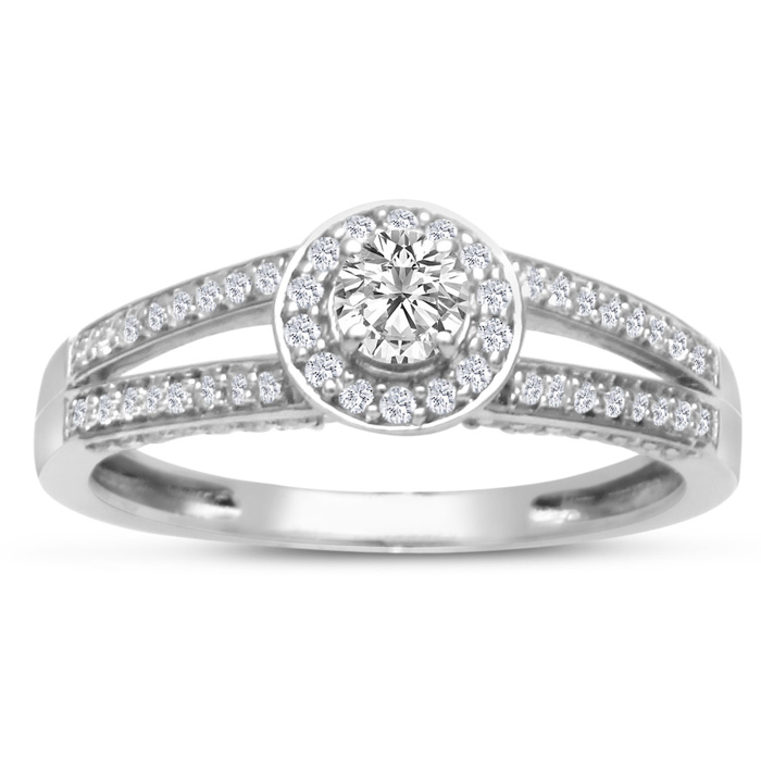 1/2 Carat Halo Diamond Engagement Ring in White Gold (3.3 g), Split Shank,  by SuperJeweler