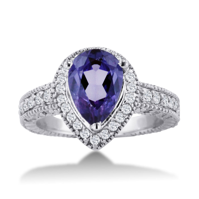 1.5 Carat Pear Shape Amethyst & Diamond Ring Crafted in Solid 14K White Gold,  by SuperJeweler