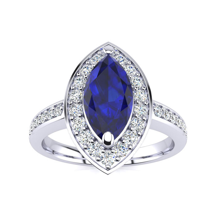 1 Carat Marquise Blue Sapphire & Diamond Ring in 14K White Gold (3 g),  by SuperJeweler