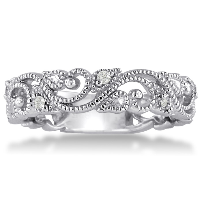 Floral Inspired Diamond Wedding Band w/ Diamonds in 14K White Gold (, I1-I2) by SuperJeweler