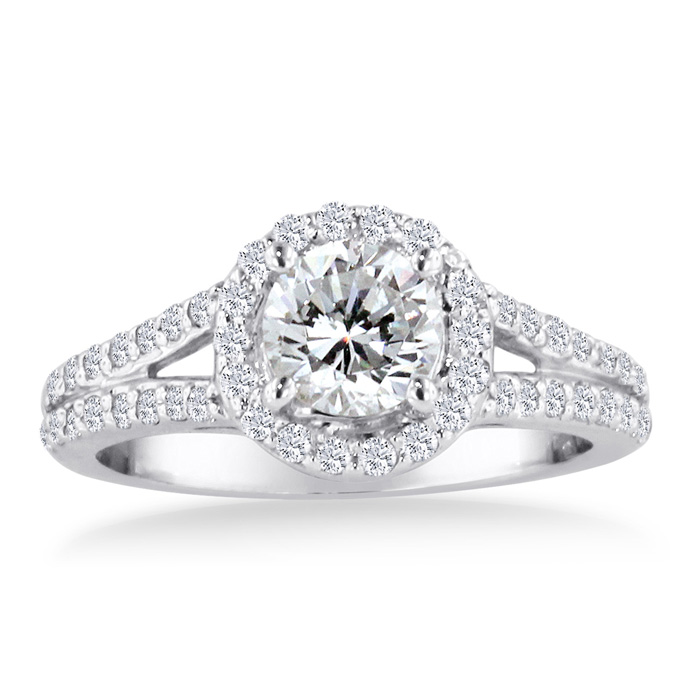 1 Carat Round Diamond Halo Engagement Ring in 14K White Gold (, SI2-I1) by SuperJeweler