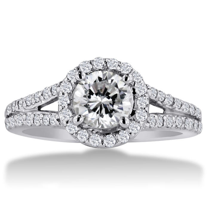 1 3/8 Carat Round Diamond Halo Engagement Ring in 14K White Gold (, SI2-I1) by SuperJeweler