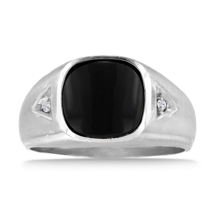 Cabochon Black Onyx & Diamond Men's Ring Crafted in Solid 14K White Gold,  by SuperJeweler