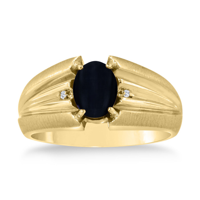 Oval Black Onyx & Diamond Men's Ring Crafted in Solid 14K Yellow Gold,  by SuperJeweler